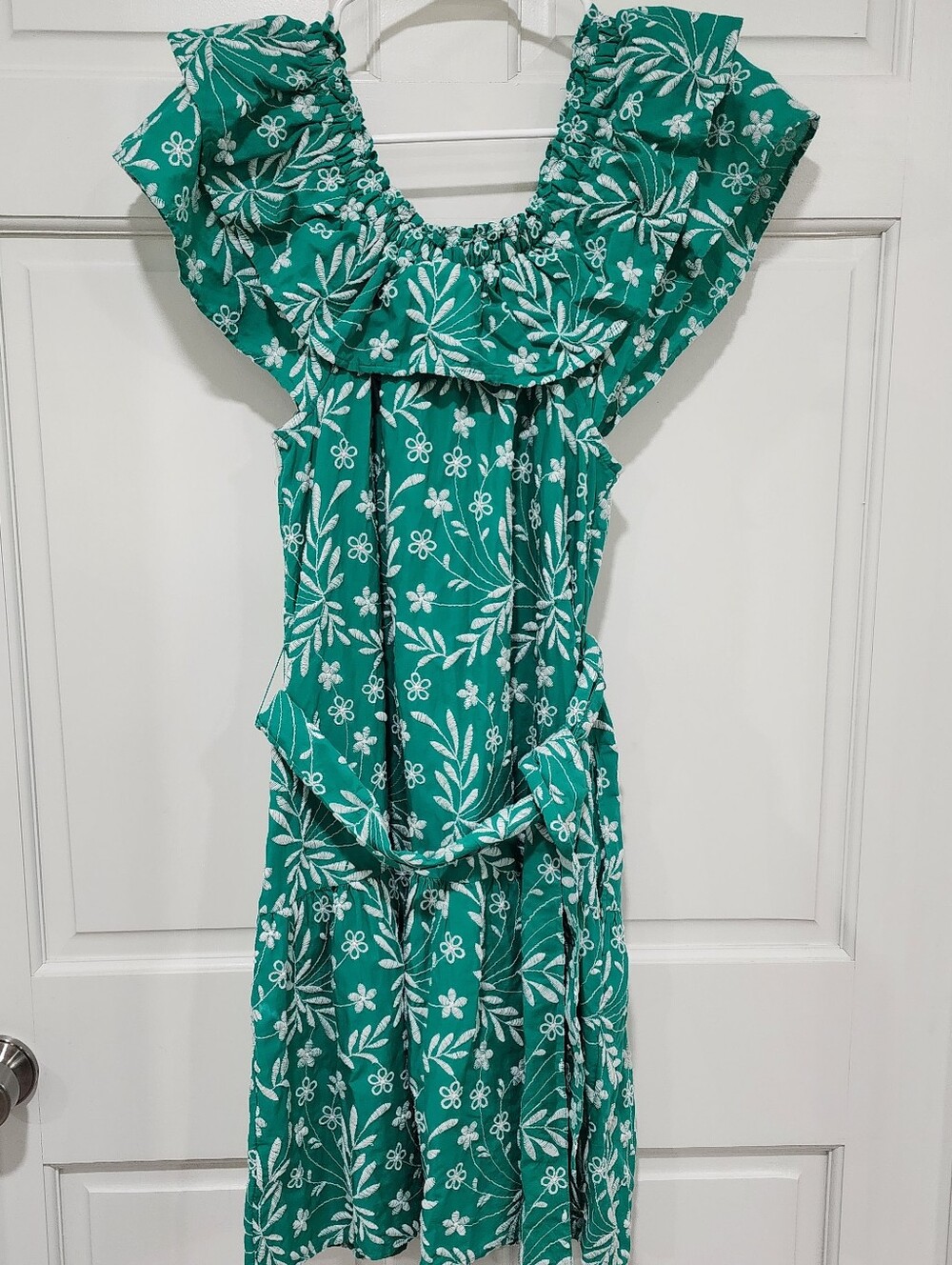Draper James Green Floral On Or Off Shouldee Ruffle-Sleeve Sundress Ladies M NWT - Picture 3 of 10